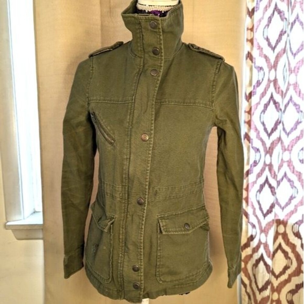 Y2K Grunge Utility Military Field Jacket Olive Green Small Belted Moto Safari